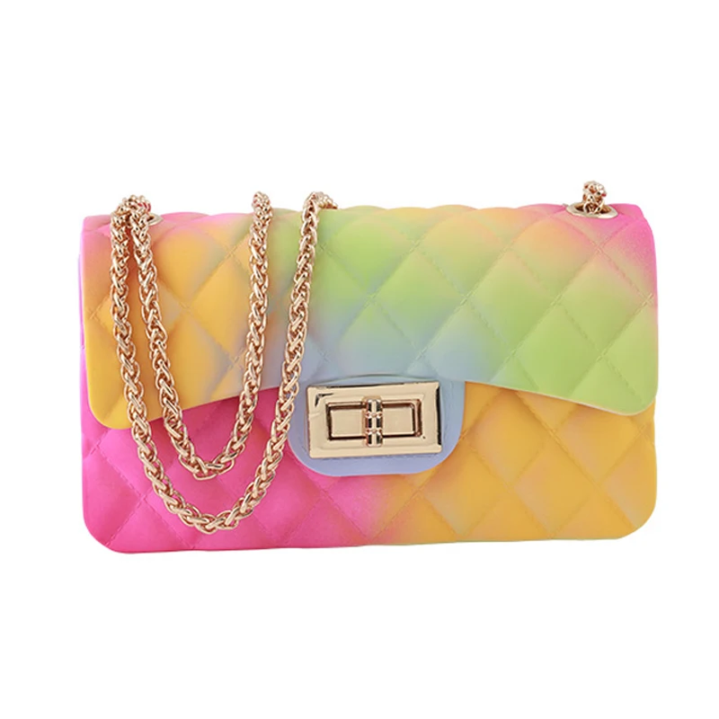 

2020 Ladies Luxury Hand Painting Multicolored Rainbow Small Candy Shoulder Bags for Women Purses Handbags Silicone Jelly Bag