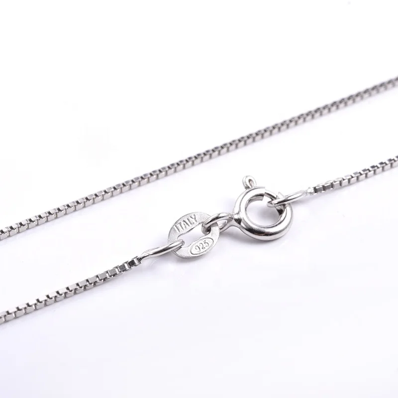 

SJ-CH001 Rhodium Plated 925 Sterling Silver 18 Inch Box Chain Pendant Necklace Chain For Jewelry Making, Sliver