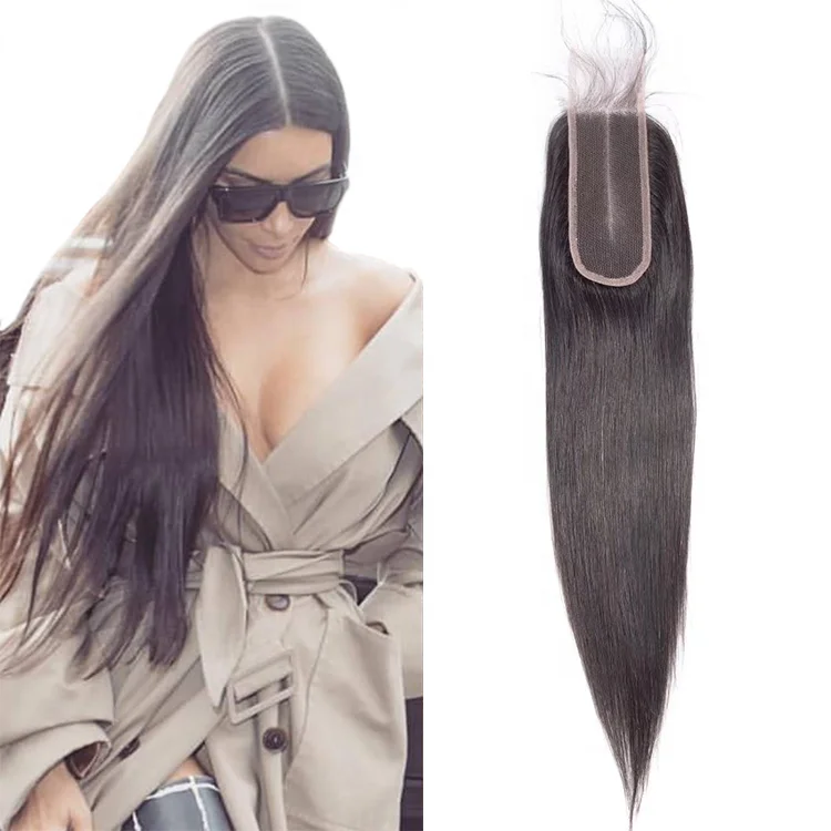 

Hot Sale Straight Body Pre Plucked Natural Color Cuticle Aligned Lace 2x6 Hair Closures Human Hair, Kim K Closure, 1b# natural black