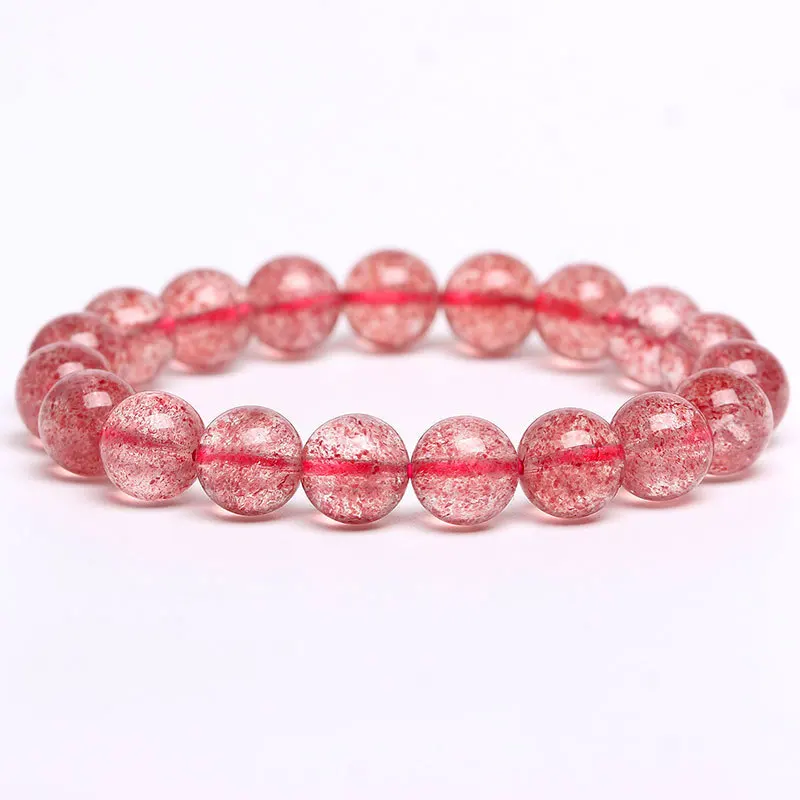 

8mm Natural Strawberry Quartz Crystal Bracelet Meaningful Handmade Natural Stone Red Pink Strawberry Bracelet Beads for Women