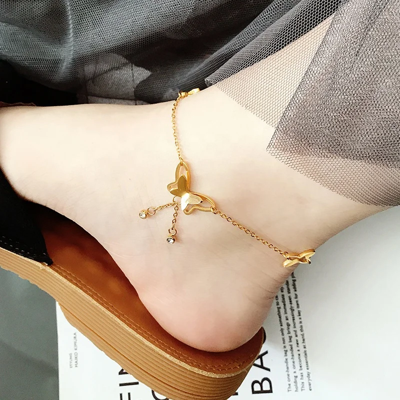 

Trendy Jewelry Stainless Steel 18K Yellow Gold Plated Butterfly Anklet Women