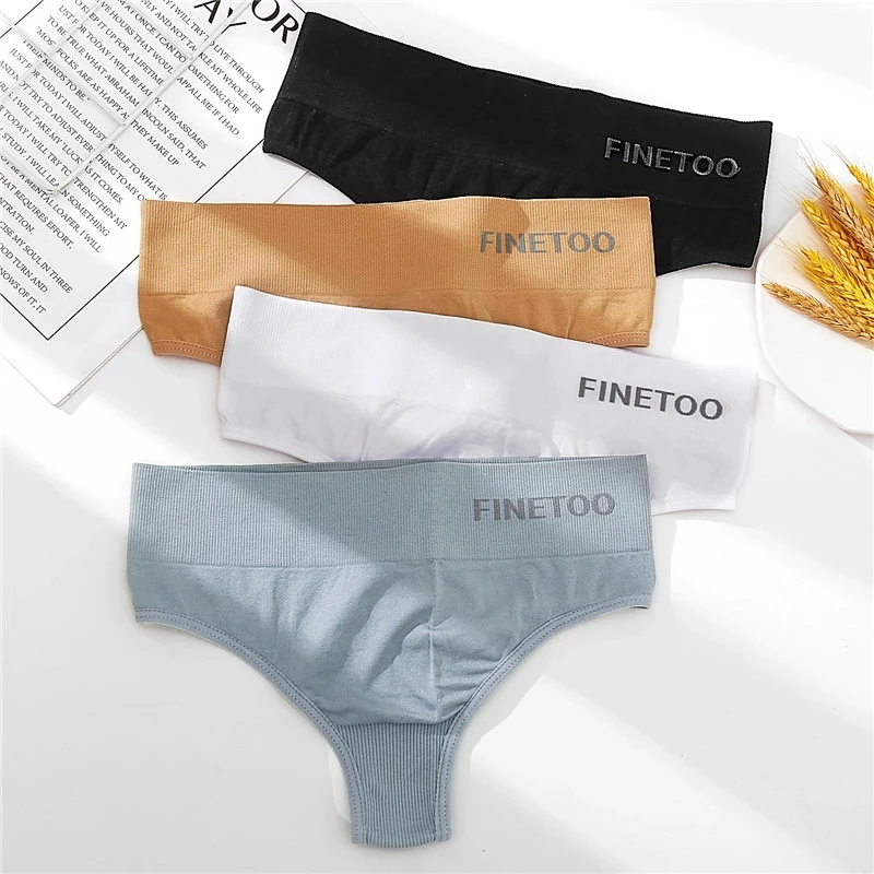 

FINETOO Letter Thongs Women Mid-Rise G-String M-2XL Cotton Panties Sexy Slimming Underwear Girls G-strings Female Lingerie 2021