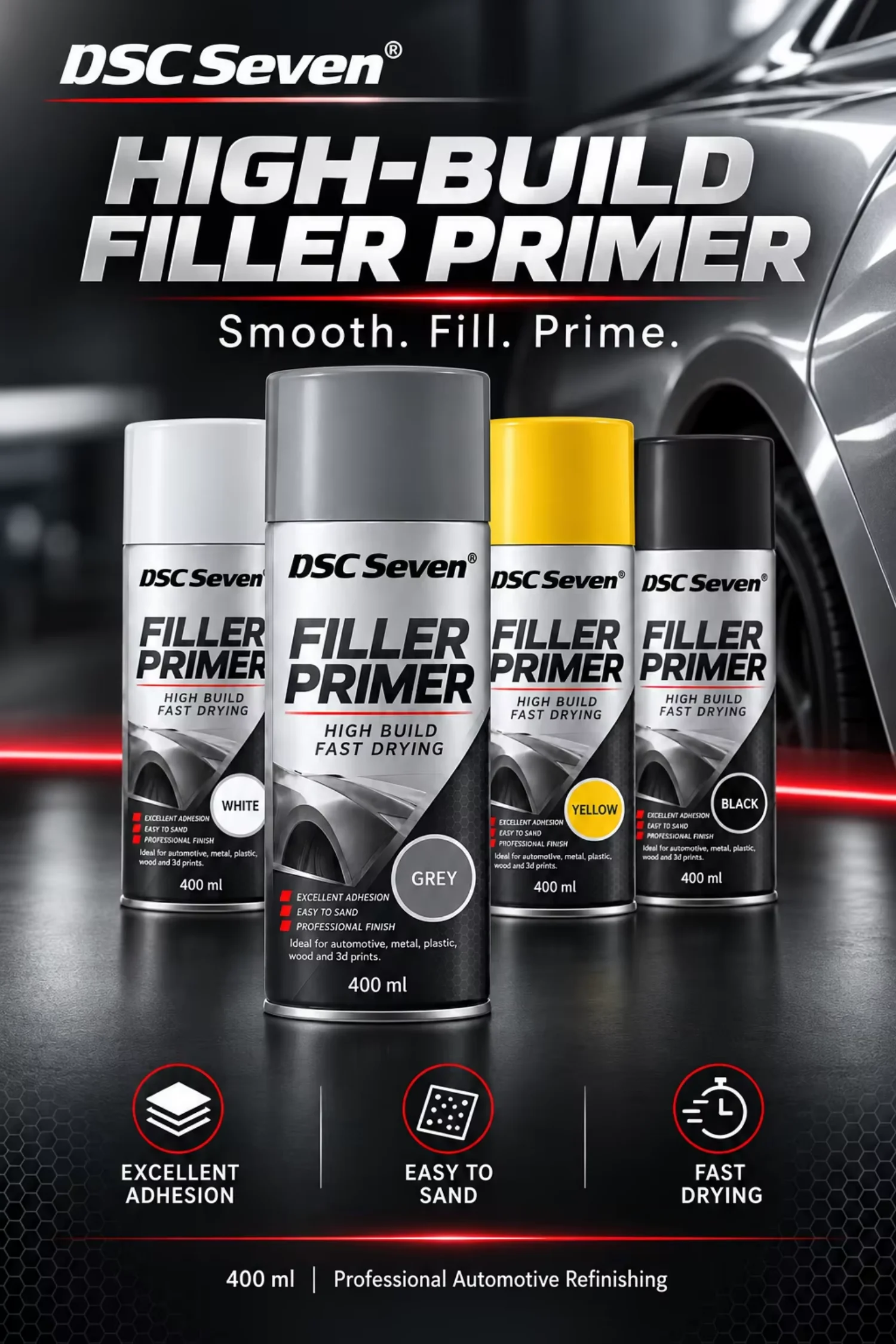 400ml Black Acrylic High Build Filler Primer Spray Quick Drying Easy Sand Anti-Rust Base Coat Paint for Auto Body Furniture