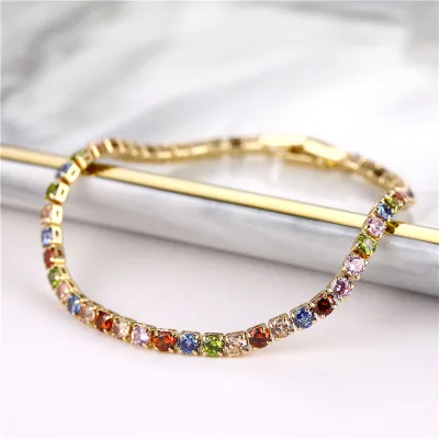 

2020 Best Selling Rainbow Colors Crystal Bracelets Single Layer Crystal Tennis Chain Bracelet for Girls