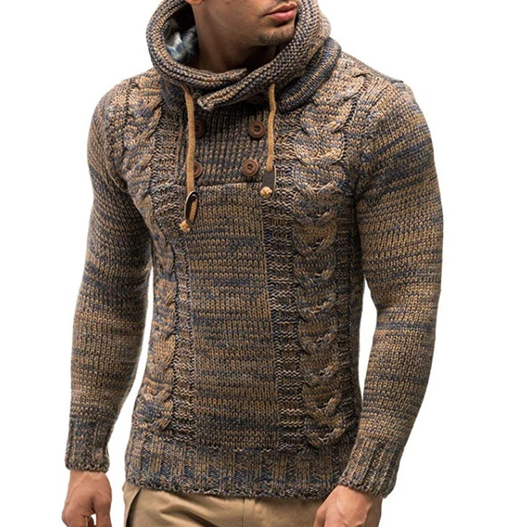 

2021 Fall Winter Wholesale Men's Knitted Pullover Hooded Sweater Coat Cheap Plus Size Slim Fit Thick Sweater Knitwear For Man, Customized color