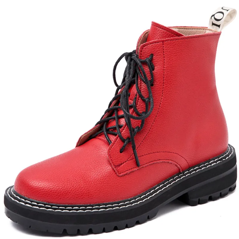 

Dropshipping Custom Logo Women Lace up Flat Boots Simple Style All match Motorbike Boot Lady Fashion Casual Shoes Size 35 43