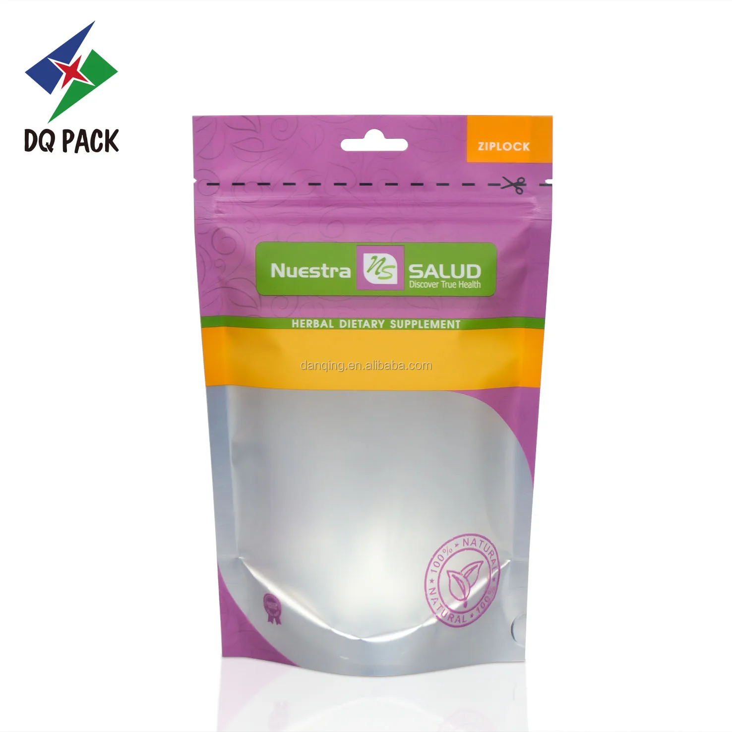 DQ PACK Custom Design Printed Plastic Matte Doypack Zipper Pouch For Packing Herbal Tea