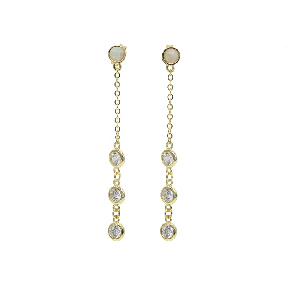 

bezel cubic zirconia opal Gem GOLD FILLED long chain dangle chain round charm elegant stunning girl women opal earring fashion