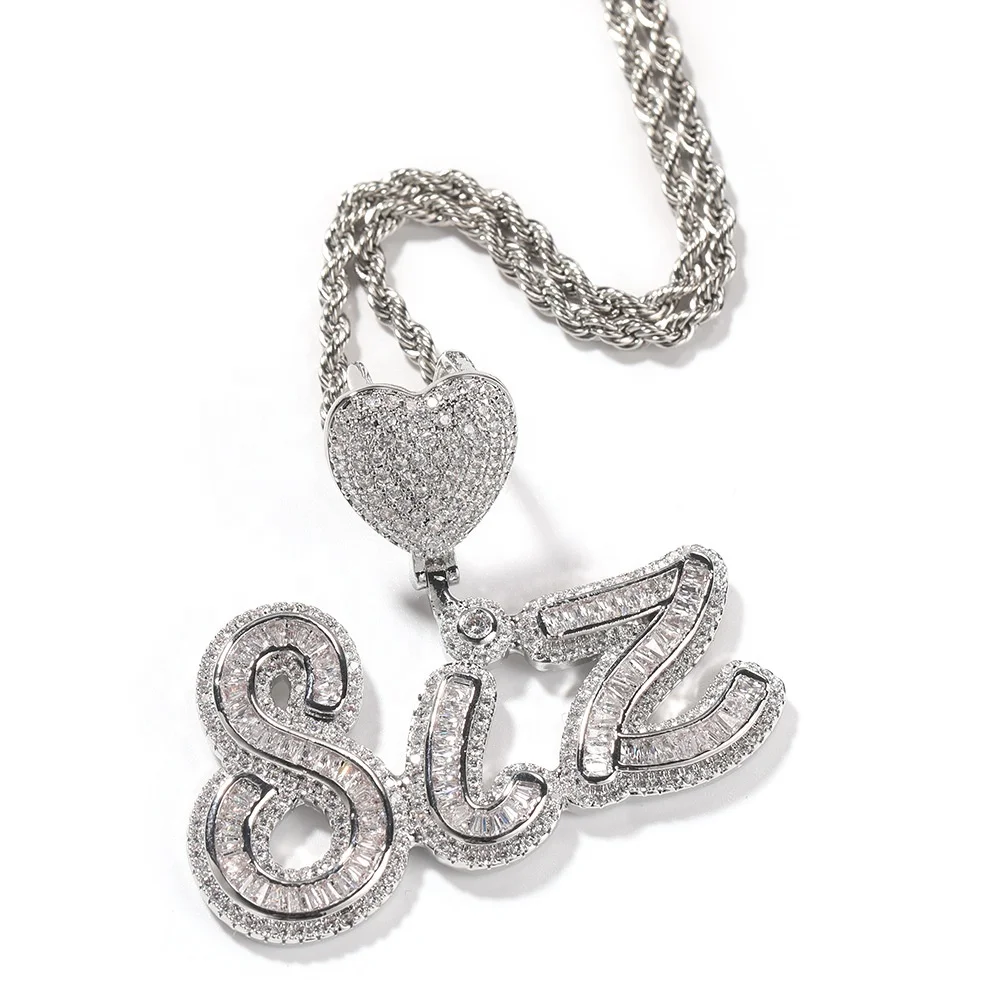 Custom Gold-Plated Brass Hip Hop Style Unisex Personalized Name Pendant Necklace Iced Baguette CZ Zircon Wedding Party Certified