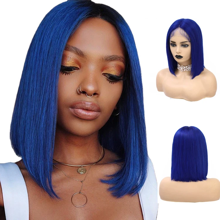 

Colored Blue/Pink/Blue/Purple Brazilian Human Hair Short/Long Bob Frontal lace Wigs with Baby Hair Pre-Plucked HD T Lace Wig