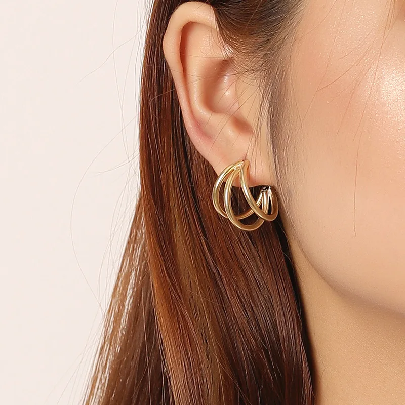 

Stackable Huggie Earrings Minimalism Jewelry Women 18K Gold Plated 925 Sterling Silver Multiple Circle Hoop Earrings