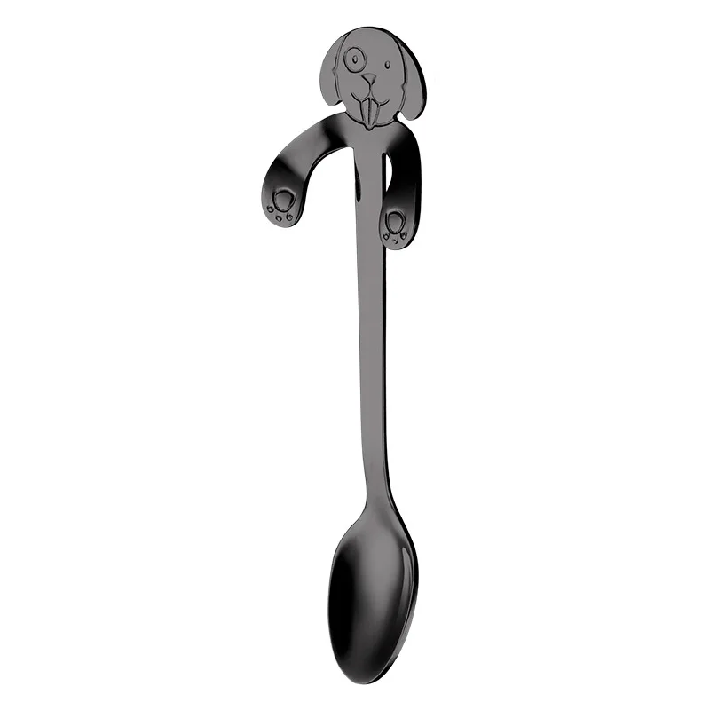 Cute Dog Shape Hanging Cup Spoon Coffee Spoons Stainless Steel Long Handle Spoon 