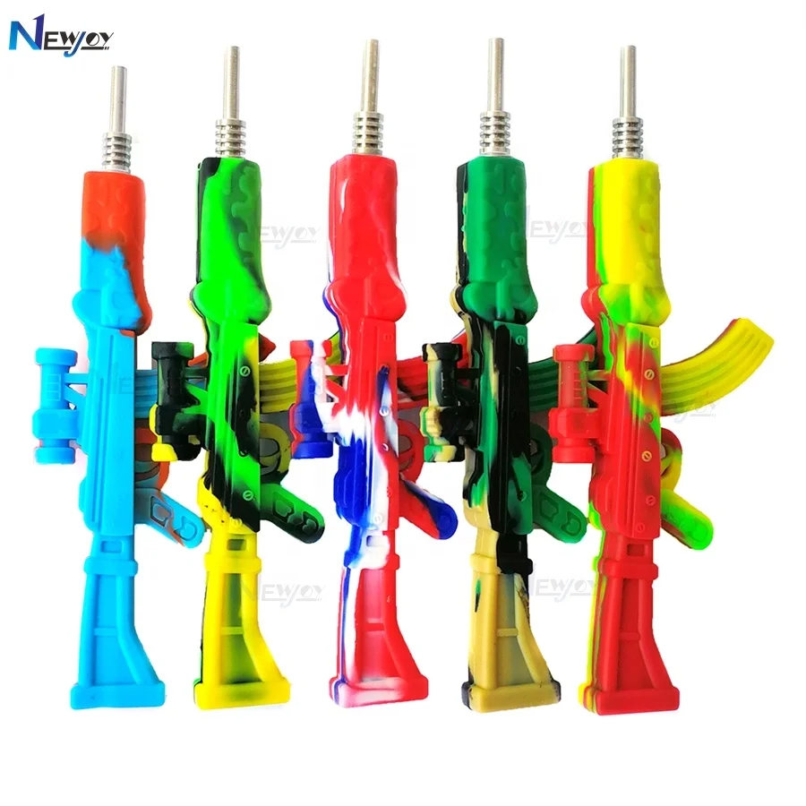 

Newjoy NC10 Bongo Weed Smoking Accessories Nector Collector Soc Dab Rig Silicone Smoking Pipe With Titanium Nail Honey Straw, Mixed designs colors