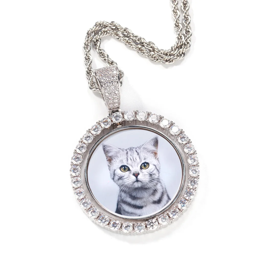 

JUHU New round diamond-studded Rotatable custom photo couple alloy necklace fashion sublimation necklace alloy jewelry wholesale, Gold