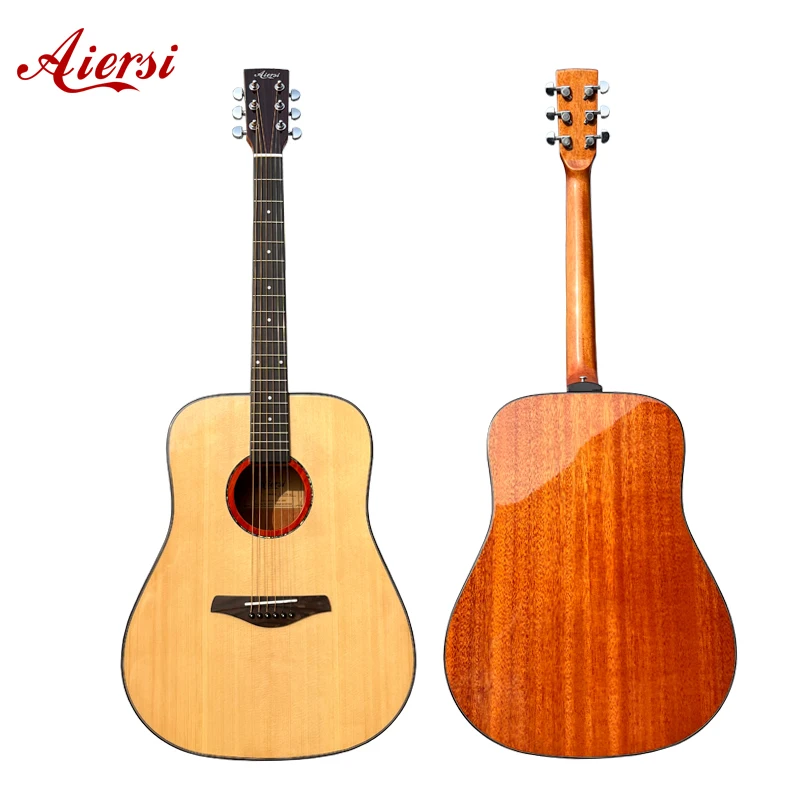 Aiersi Factory Made Gloss Acoustic Guitar Solid Sitka Spruce Top Mahogany Body OM/Dreadnought Good Quality OEM ODM Factory Price