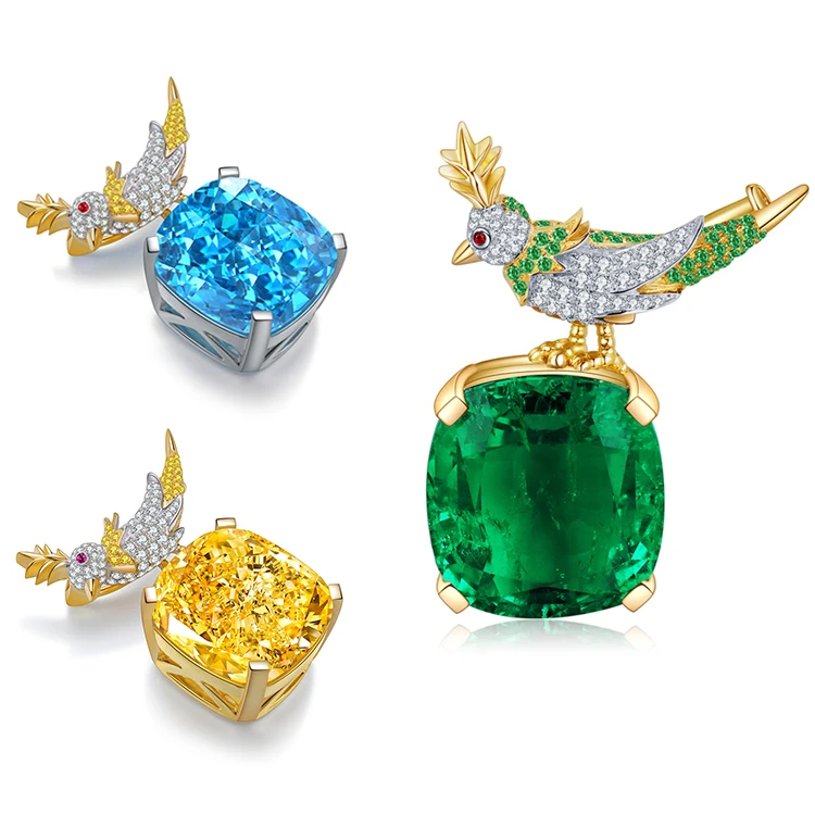 

Personalized Sweet Lovely Style Radiant Cut Gemstone Bird Brooches For Girl Women Ladies