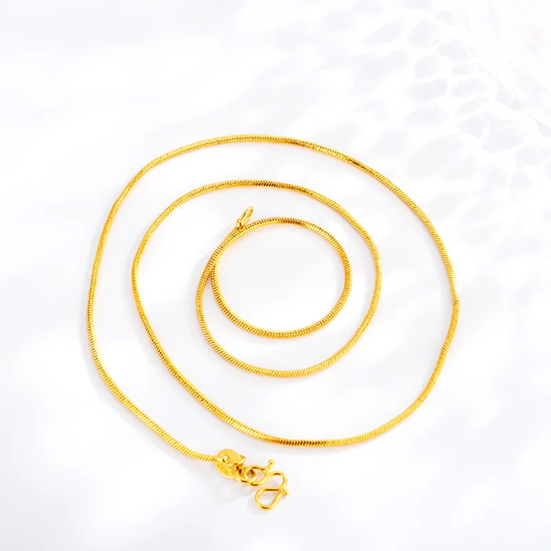 

Simple Female 24K Gold Necklace Water Wave Chain Fine Jewelry Snake Bone Clavicle Necklaces for Women Girlfriend Birthday Gifts