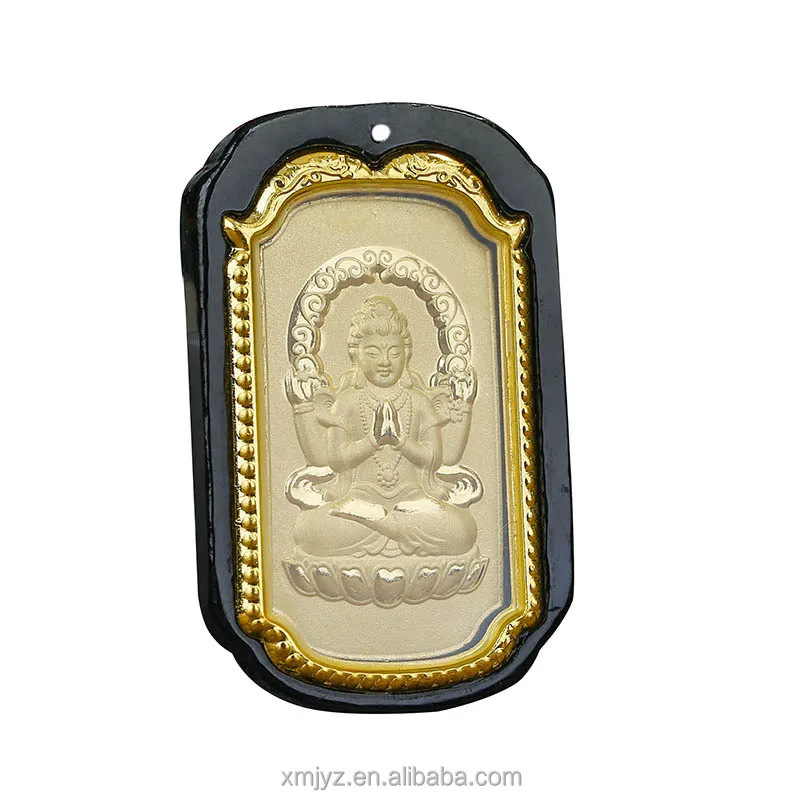 

4D Gold Inlaid Pendant Hetian Jade Ink Pure Gold Guanyin Laughing Buddha Pendant For Men And Women Couples Mirror Protection