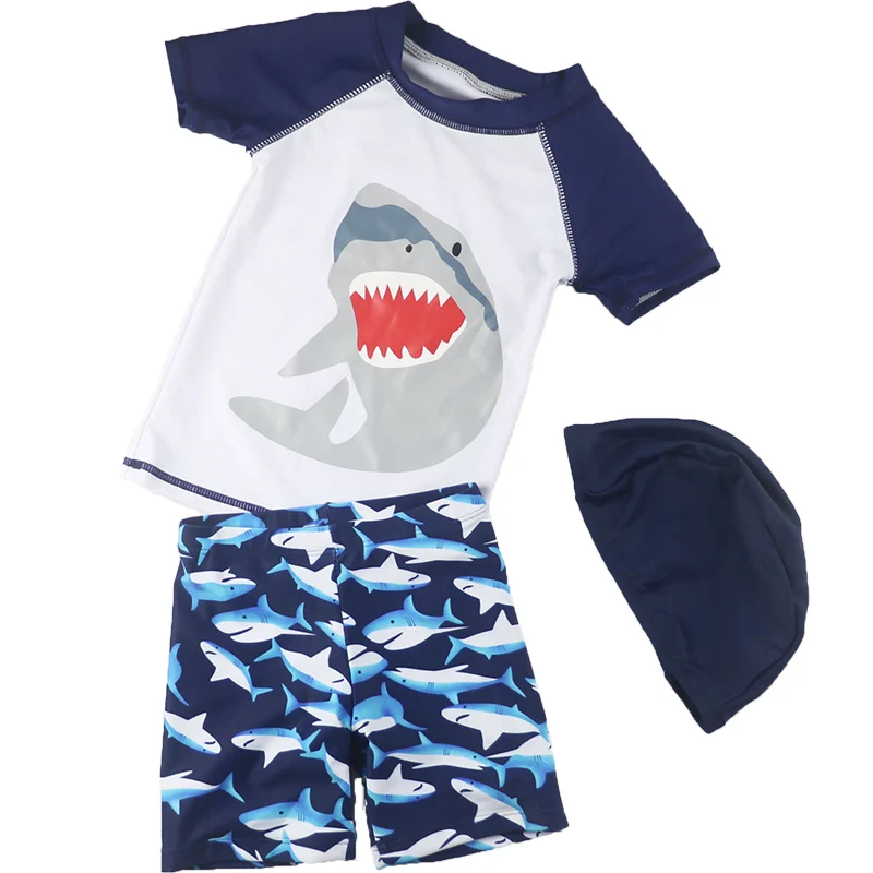 

Kids beach leisure sportswear, sun hat, boys and children, split swimsuit, swimming trunks, quick-drying, pattern: big shark