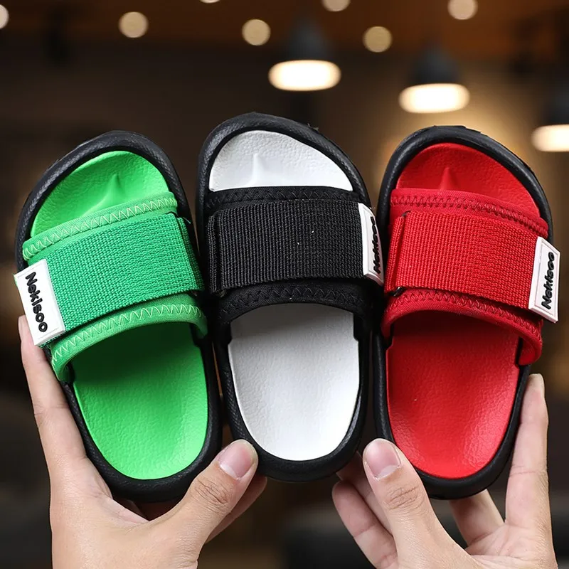 

2021Summer Kids Slippers Boys Sandals Web Non-slip Flat Children Beach Shoes Fashion Girls Bathroom Flip Flop House Slippers, Red,green,black