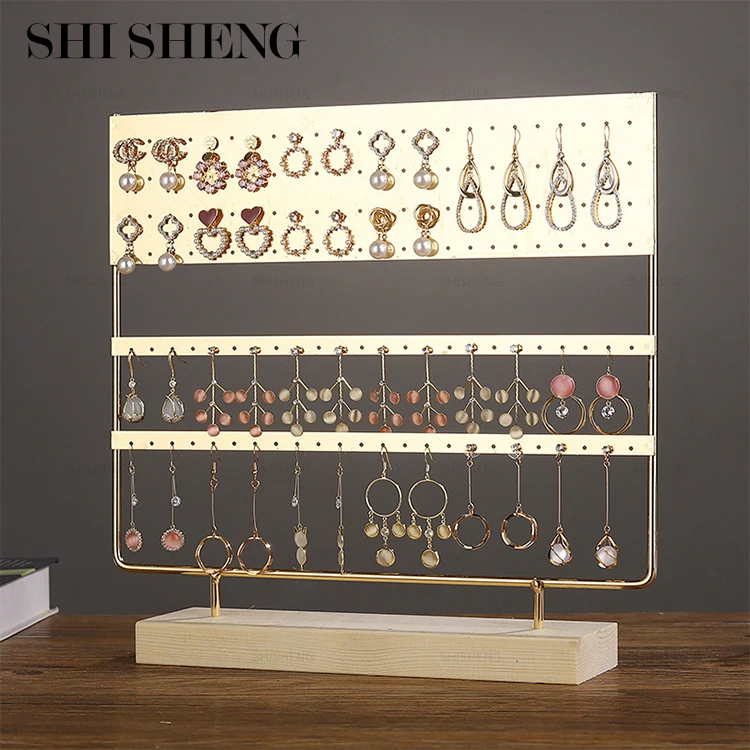 

SHI SHENG Low Moq 144 Holes Tree Earrings Ear Stud Holder Stand With Wooden Base Stand for Jewelry Organizer Display, Black/gold/white
