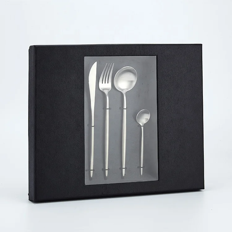 

18/10 Stainless Steel Cubiertos De Acero Inoxidable Luxury Sets Black Plated Cutlery Flatware Set 24 Pcs