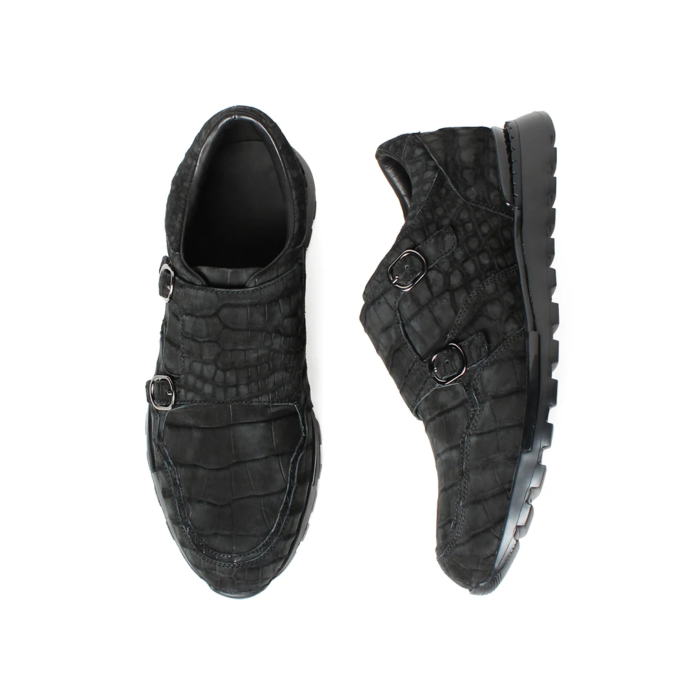 

VIKEDUO Hand Made Nubuck Crocodile Guangzhou Factory Personal Bespoke Black Sneakers Mens Leather Casual Business Shoes