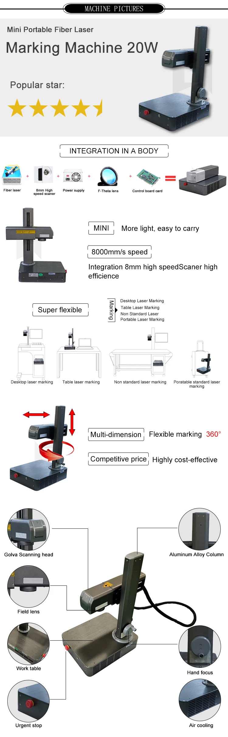 Max 20w mini stainless steel iron carbon steel plastic tool fiber laser marking machine