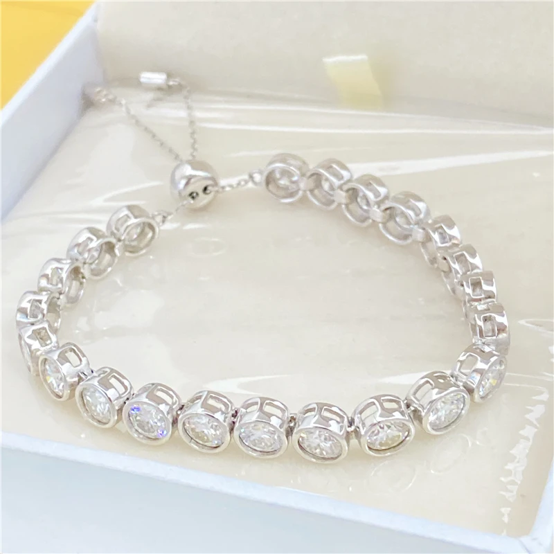 

925 Sterling Silver Jewelry Men Women Fashion 5mm Tennis Chain VVS Moissanite Diamond Resizable Moissanite Bracelet
