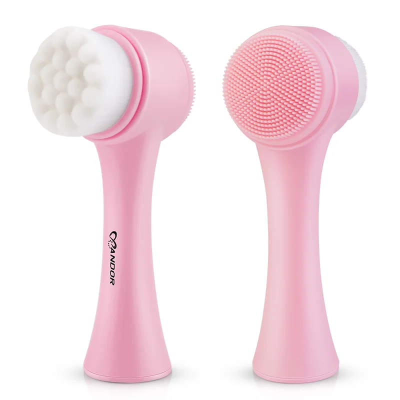 

Korean Facial Brush With Silicone Massage Brushes For Deep Cleansing, Pink, blue/white, pink/white