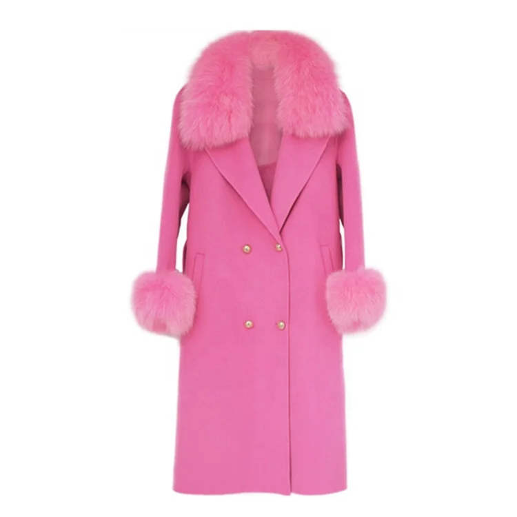 

Elegant Latest Latest Fashion Cashmere Coat Custom Designer Winter Girls Wool Cardigan With Fur, Customized color