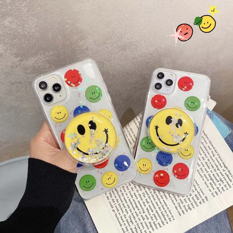 

2021 new arrival Girly Smiling Face Soft epoxy shock-proof Phone Case with Phone Holder for iPhone 12 11 Pro 7 8 Plus x xs xr se