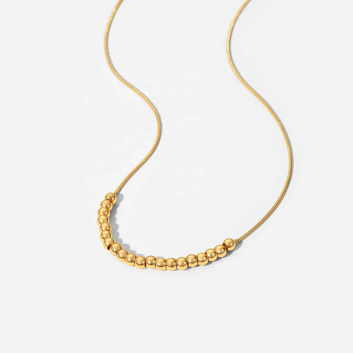 

18K Gold Plated Round Snake Chain Bead Choker Wedding Stainless Steel Round Beads Necklace