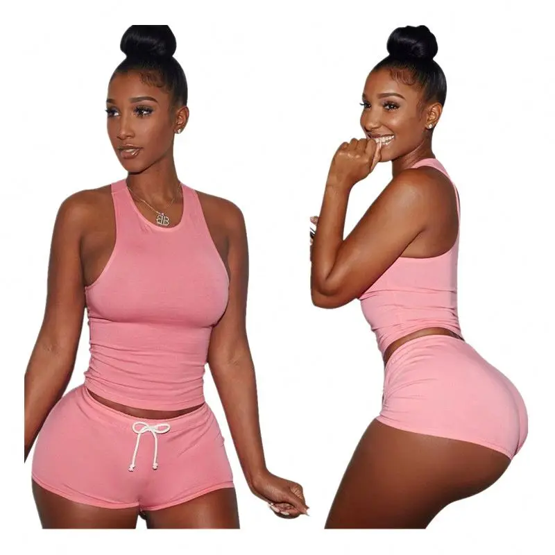 

2021 Summer Solid Gym Short Set Womens 2 Piece Sets Two Pants For Women