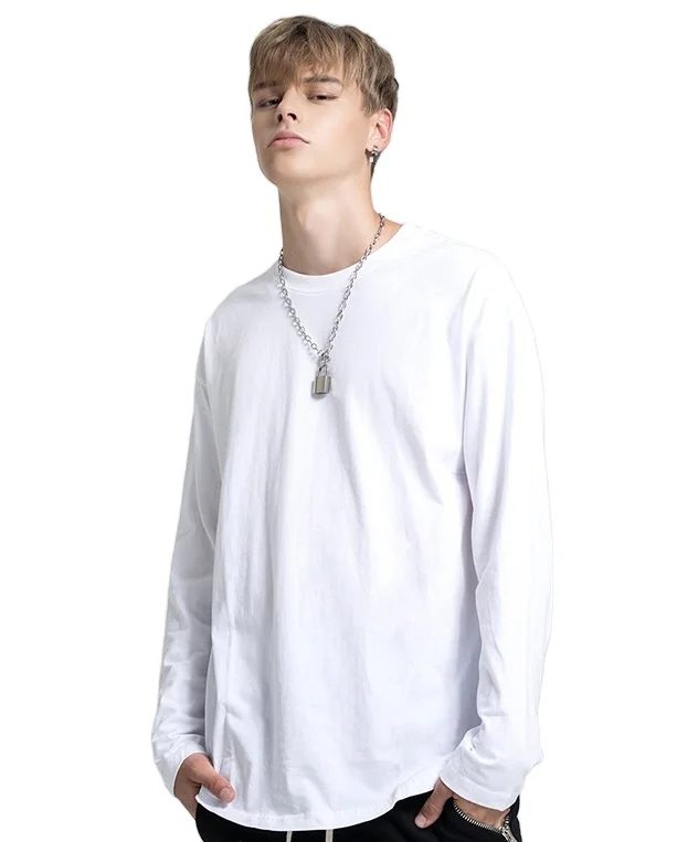 

FanLi 2021 Manufacturers Custom Hip Hop Oversized Long Sleeve High Quality Plain Poly Blend Mens T Shirts With Logo Printed