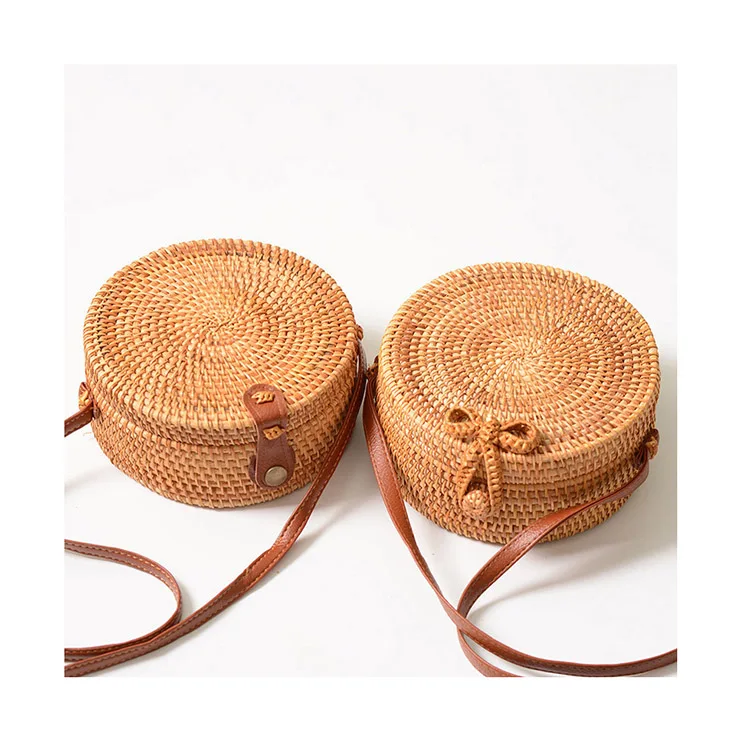 

Circular Casual Rattan Bag 2020 Ins Summer Handmade Bali Beach Shoulder Bow Bag Woven Bohemian Handbag Sac A Main Crossbody