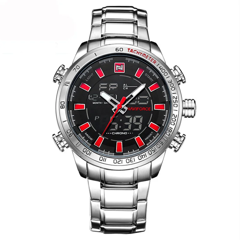 

WJ-6308S Stainless Steel Dual Display Waterproof Sport Watch Naviforce Men