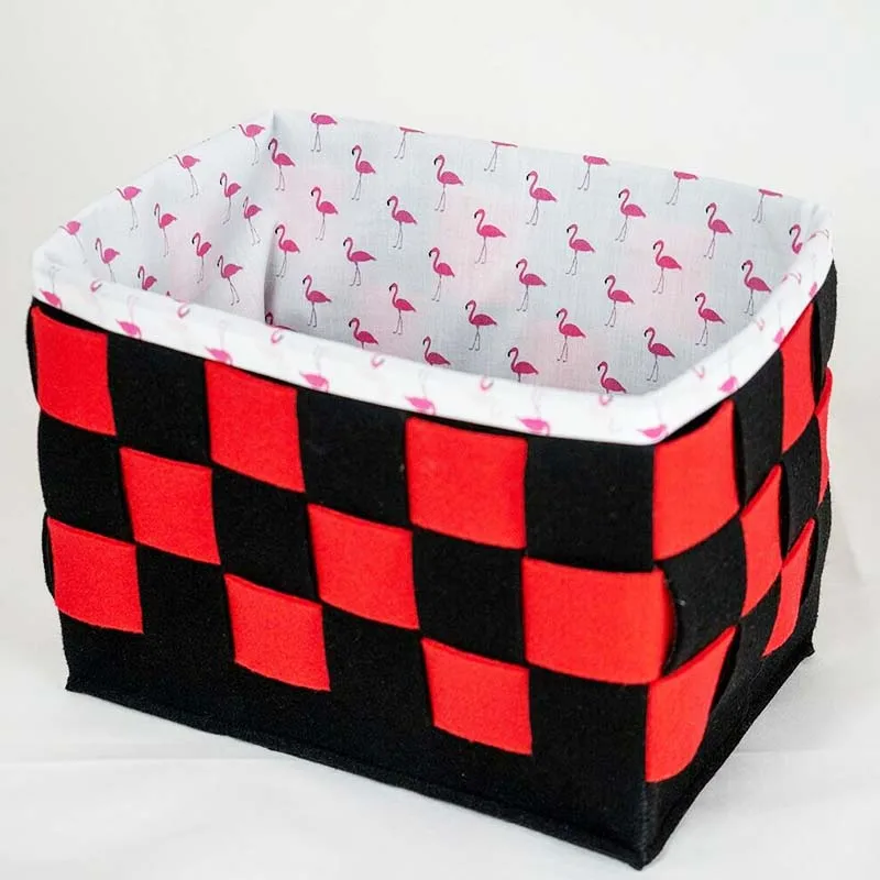 

Handmade Felt Large Organizer Basket Storage Box Red and Black, Customized