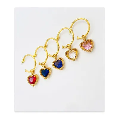 

2021 Newest 18k Gold Plated Crystal Heart Dangle Earrings For Women Zircon Cz Love Heart Drop Hoop Earrings