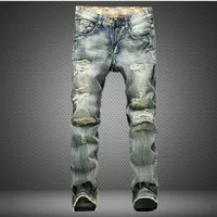 

2019 Latest Holes Casual Stylish Men Straight Denim Slim Fit Ripped Trousers Jean Pants