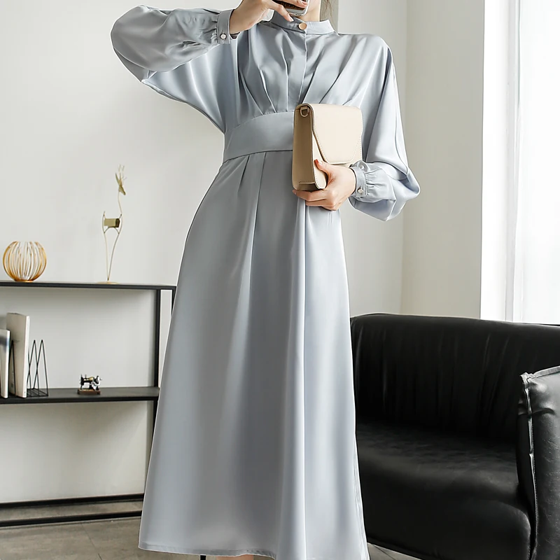 

Stylish Maxi Dress With Batwing Sleeve And Wrap Waist In Satin Women Dress
