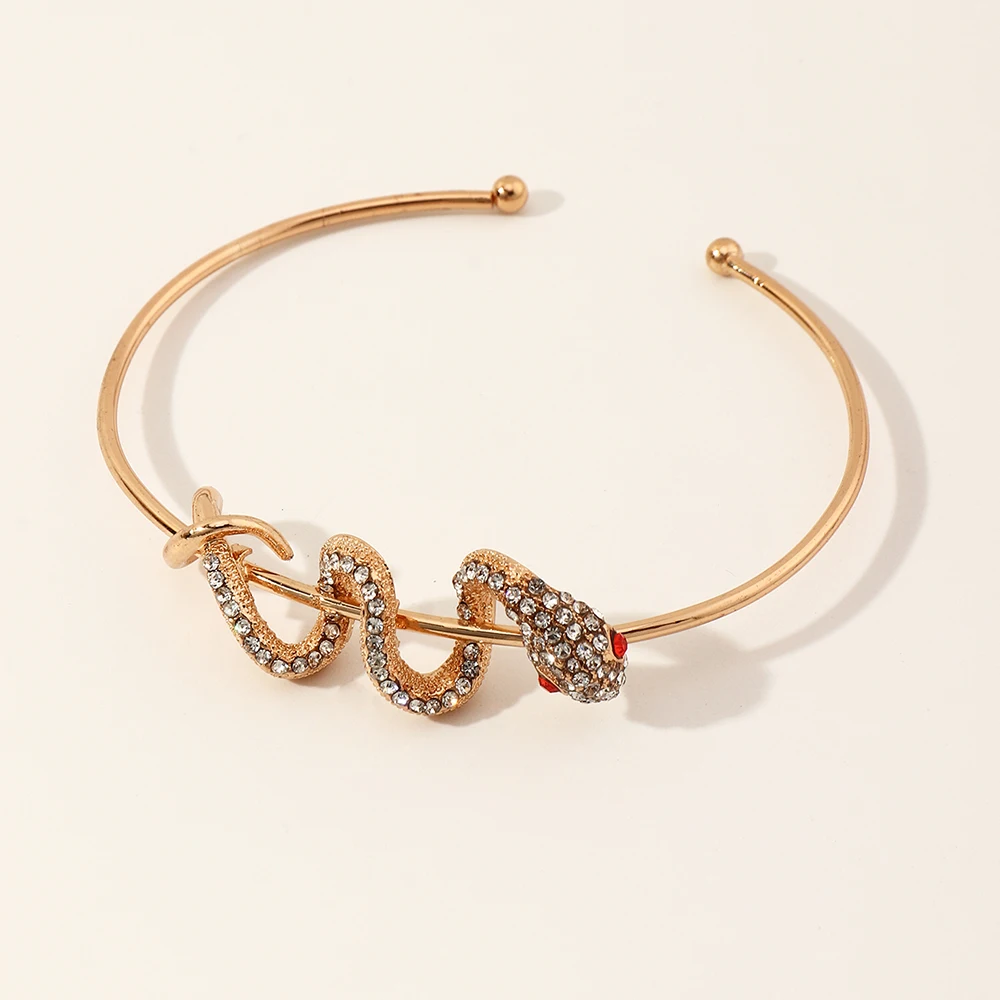 

Wholesale Fashion Jewelry Accessories Snake Crystal Rhinestone Bracelet Trendy Gold Plated Bangle Bracelet For Women