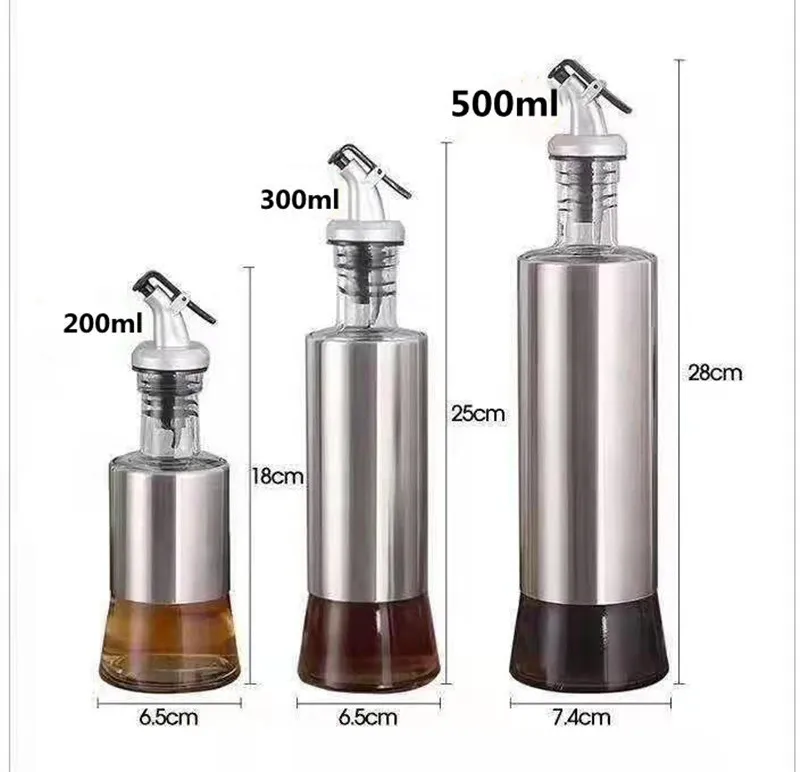 

Colourful stainless steel case 200ml 300ml 500ml glass cooking olive oil and vinegar dispenser bottles for kitchen