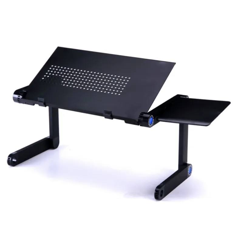 

Portable Adjustable folding arm bed aluminum Laptop Desk/Stand/Table with cooling fan and mouse pad, Black