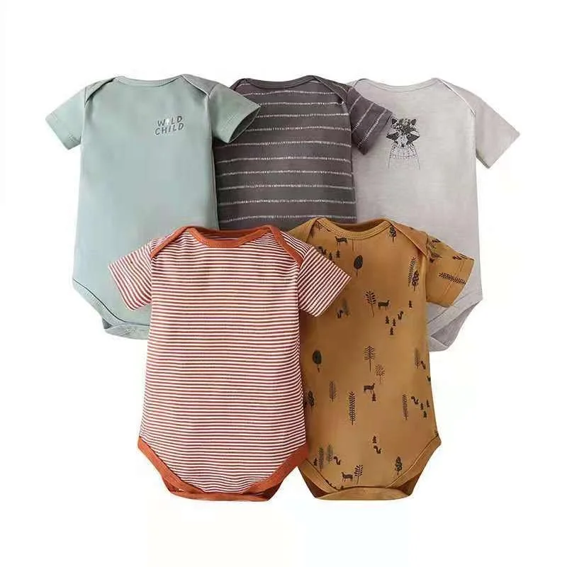 

Low price infant summer 5 pack short sleeve fashion romper cotton boy onesie for baby