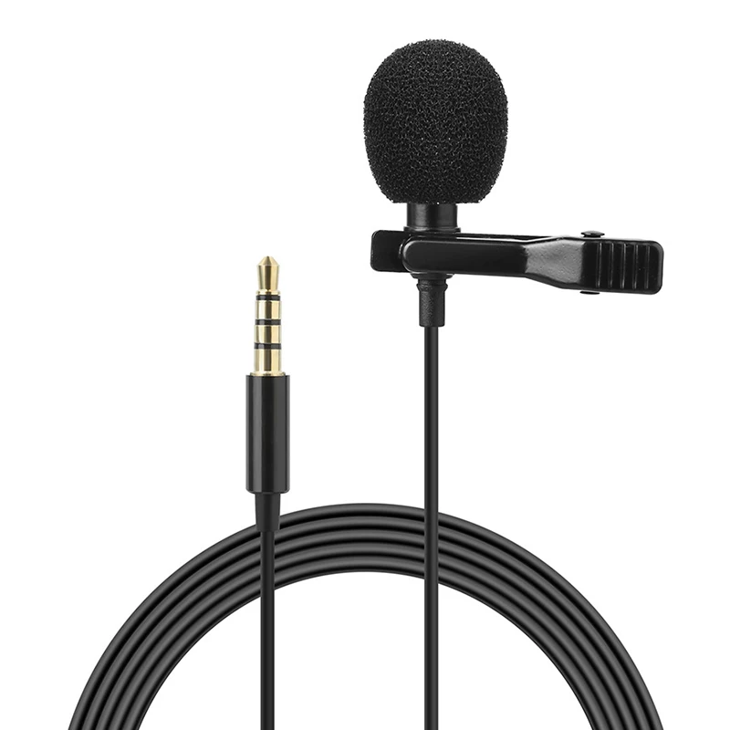 

Doonjiey 1.45m Portable Mini Stereo hifi sound Clip Lapel 3.5mm mic Wired Mobile lavalier microphone microfone de lapela, Black