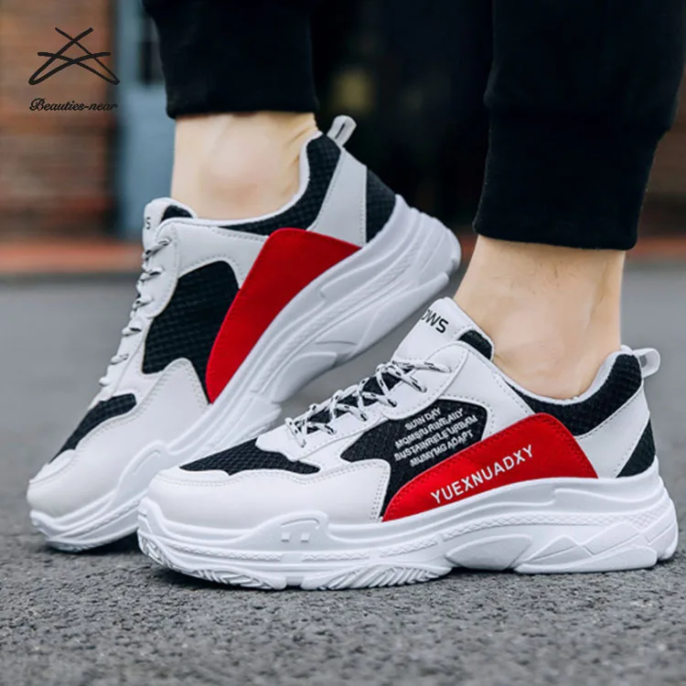 

RTS New men lace up casual sneaker breathable classic sport shoes, Black,red