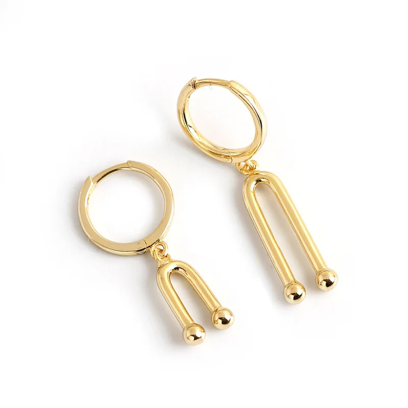 

Gold plated minimalist 925 sterling silver irregular u shape horseshoe pendant hoop dangle earrings for girl gift