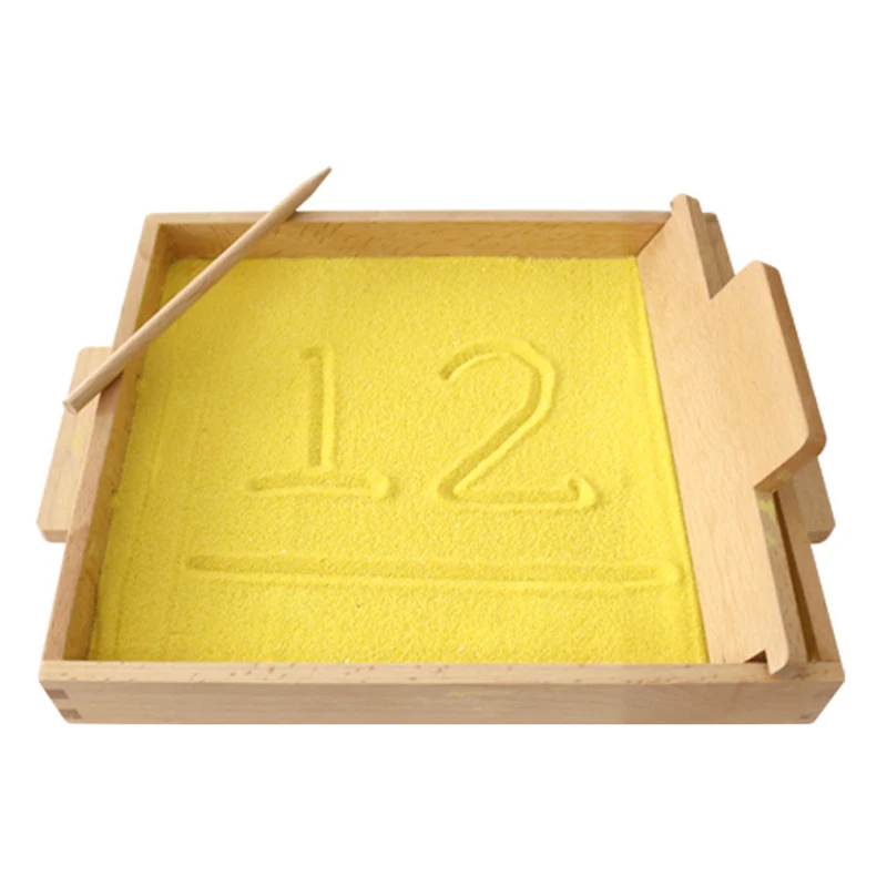 

Early Education Alphanumeric Cognitive Learning Wooden Sand Scraping Box Montessori Sand Writing Tray With Wooden Pen