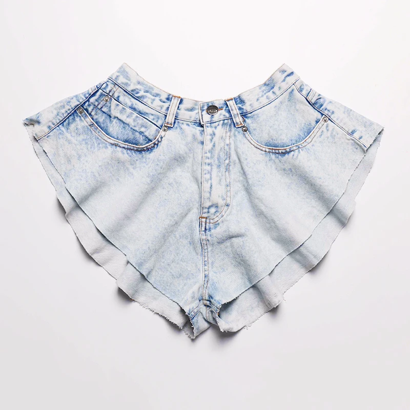 high waisted ruffle denim shorts